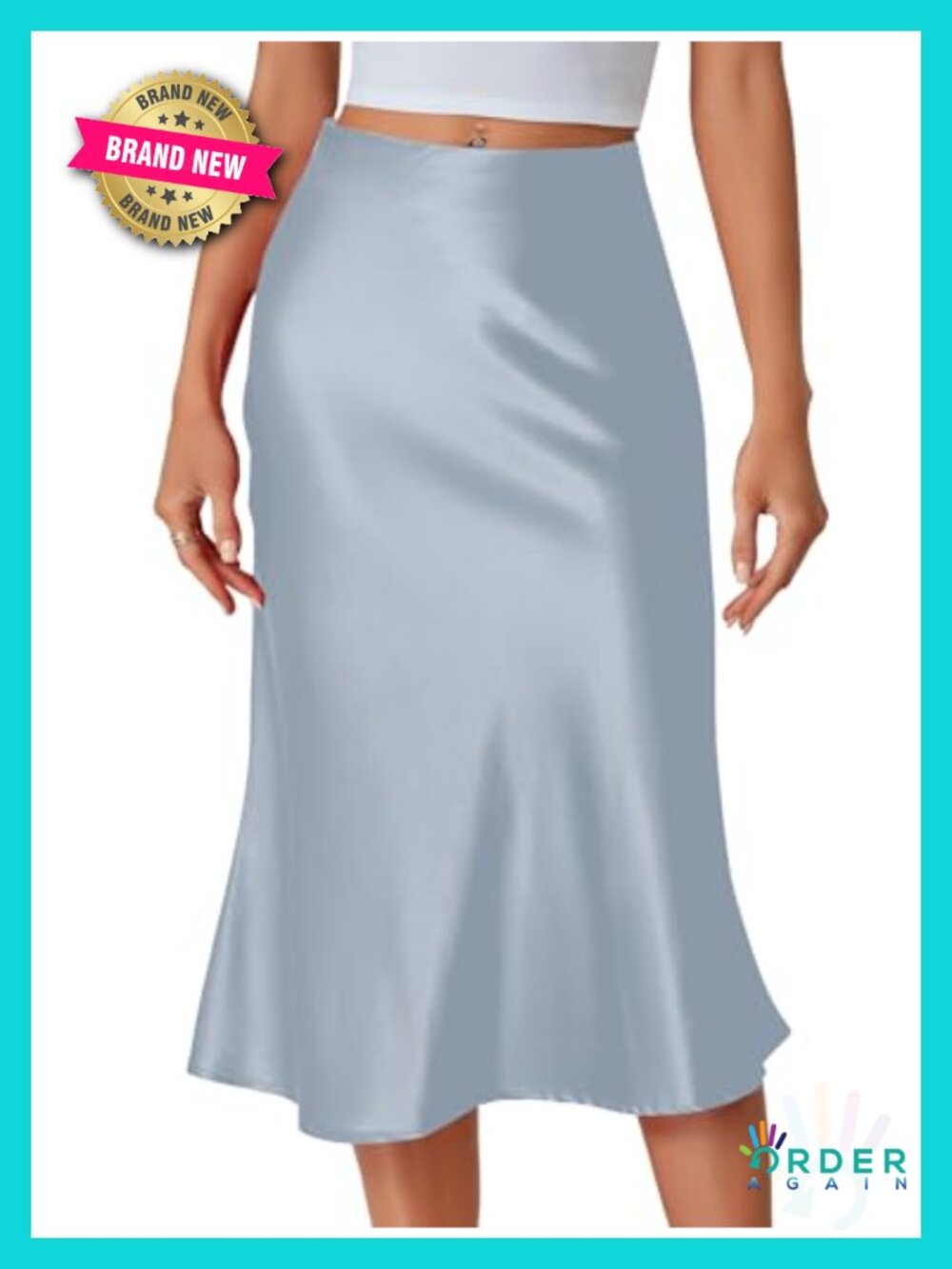 Satin High Waist A-Line Flowy Midi Skirt Ruffle Office Wear